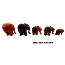 Elefantenfamilie aus Afrika, 5 Elefanten aus Ebenholz, Rüssel nach unten
